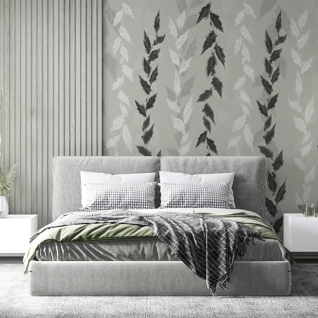 Black and white leaves on a gray background