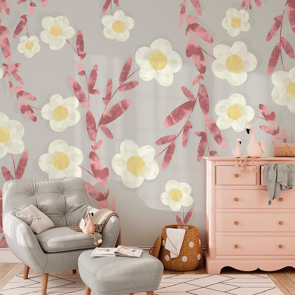 Wall murals Wall murals Pattern of white and yellow flowers (SKU: t00435)