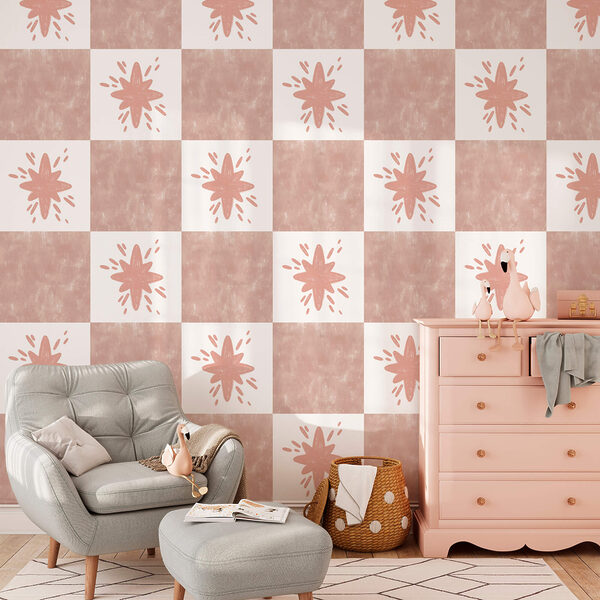 Wall murals Wall murals Pattern of pink squares with white squares (SKU: t00439)