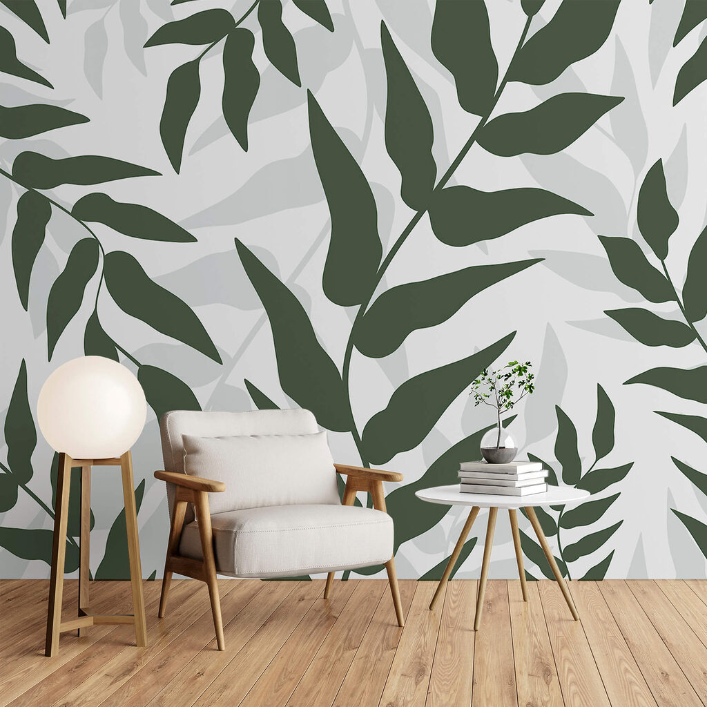 Pattern of leaves on a white background