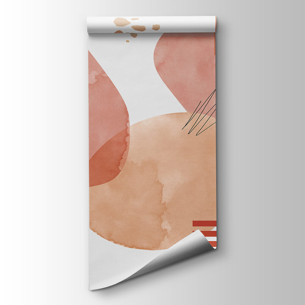 A art of pink and black circles and a palm tree