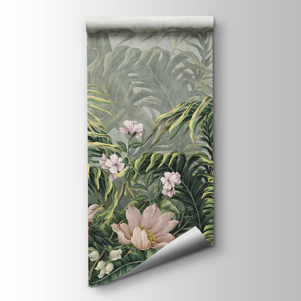 A wallpaper with flowers and leaves