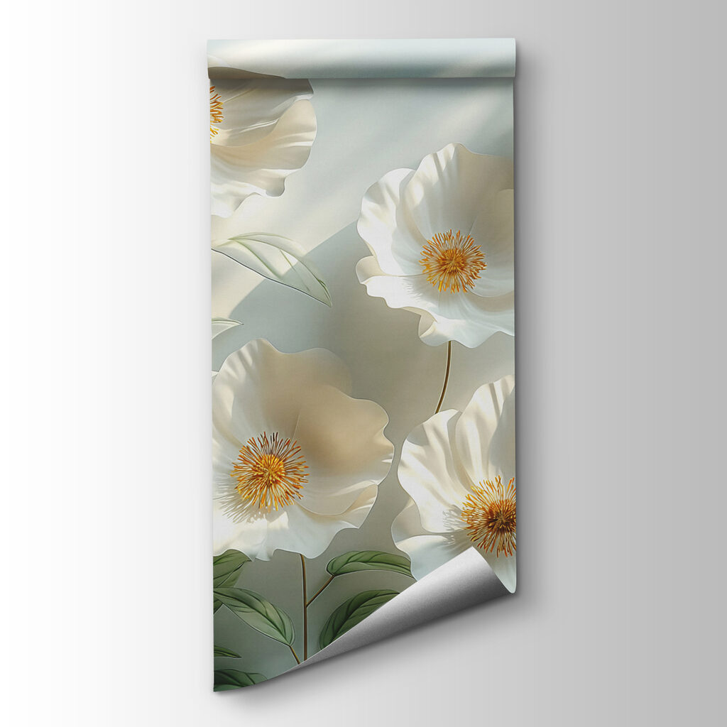 Group of white flowers with green leaves