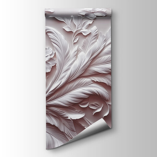 White wall with flowers and leaves