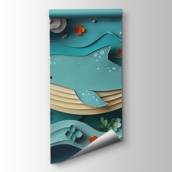 Paper cut whale in the ocean