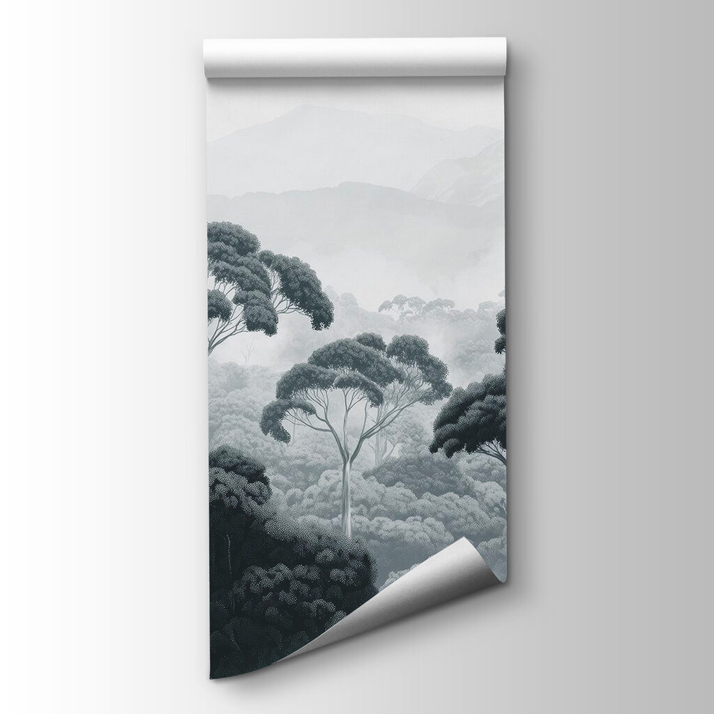 Forest with trees and mountains in the background Forest with trees and mountains in the background