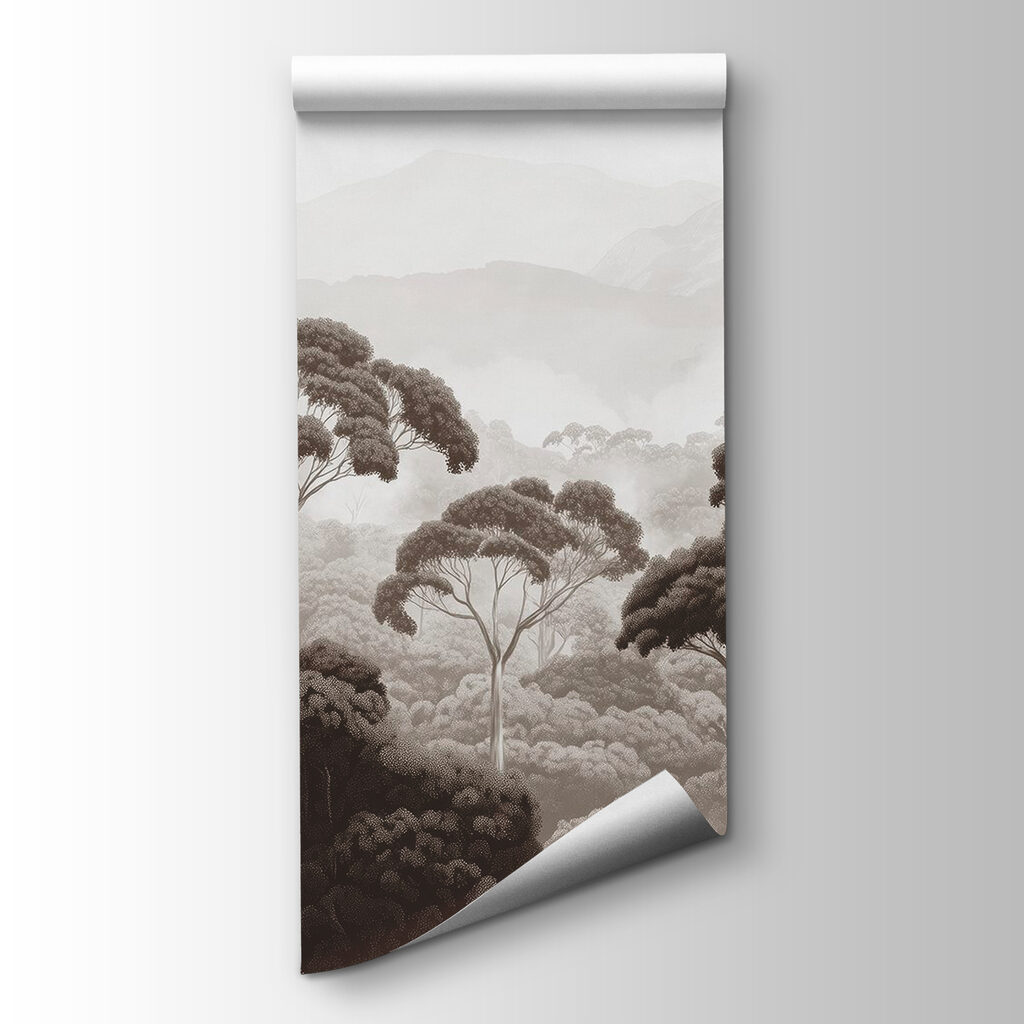 Forest with trees and mountains in the background