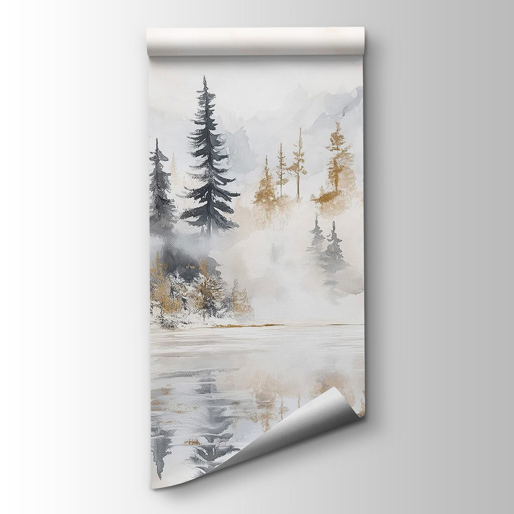 Watercolor painting of a forest and mountains Watercolor painting of a forest and mountains