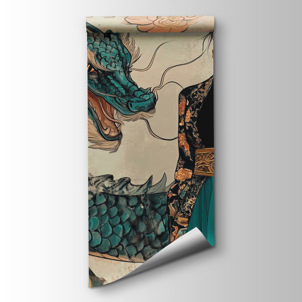 Woman in a kimono and a dragon