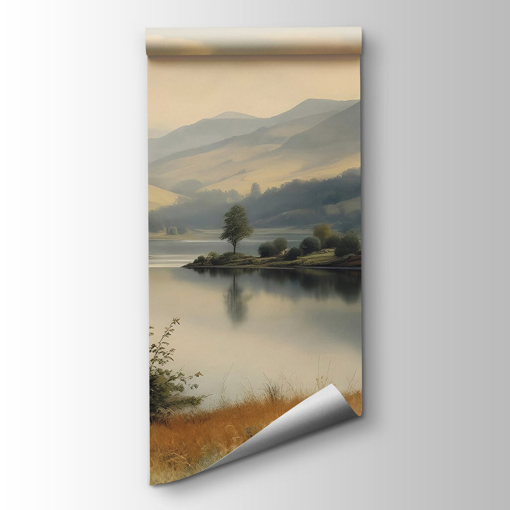 Lake with a house and trees