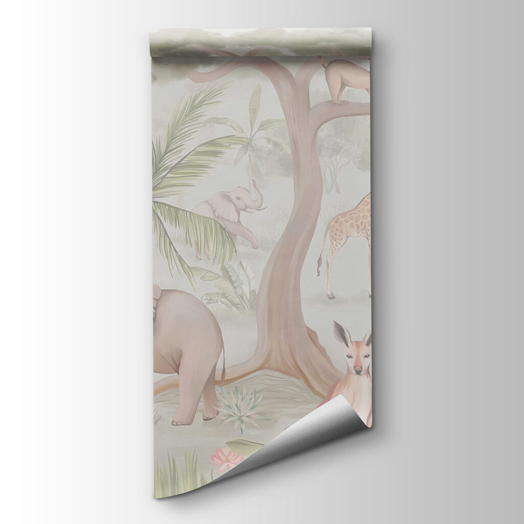 Wallpaper with animals and trees