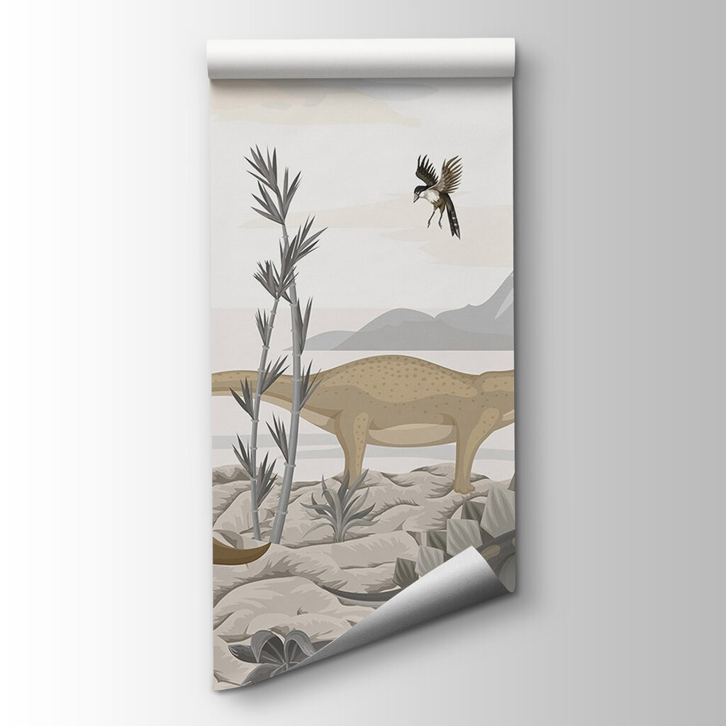 Group of dinosaurs in a desert