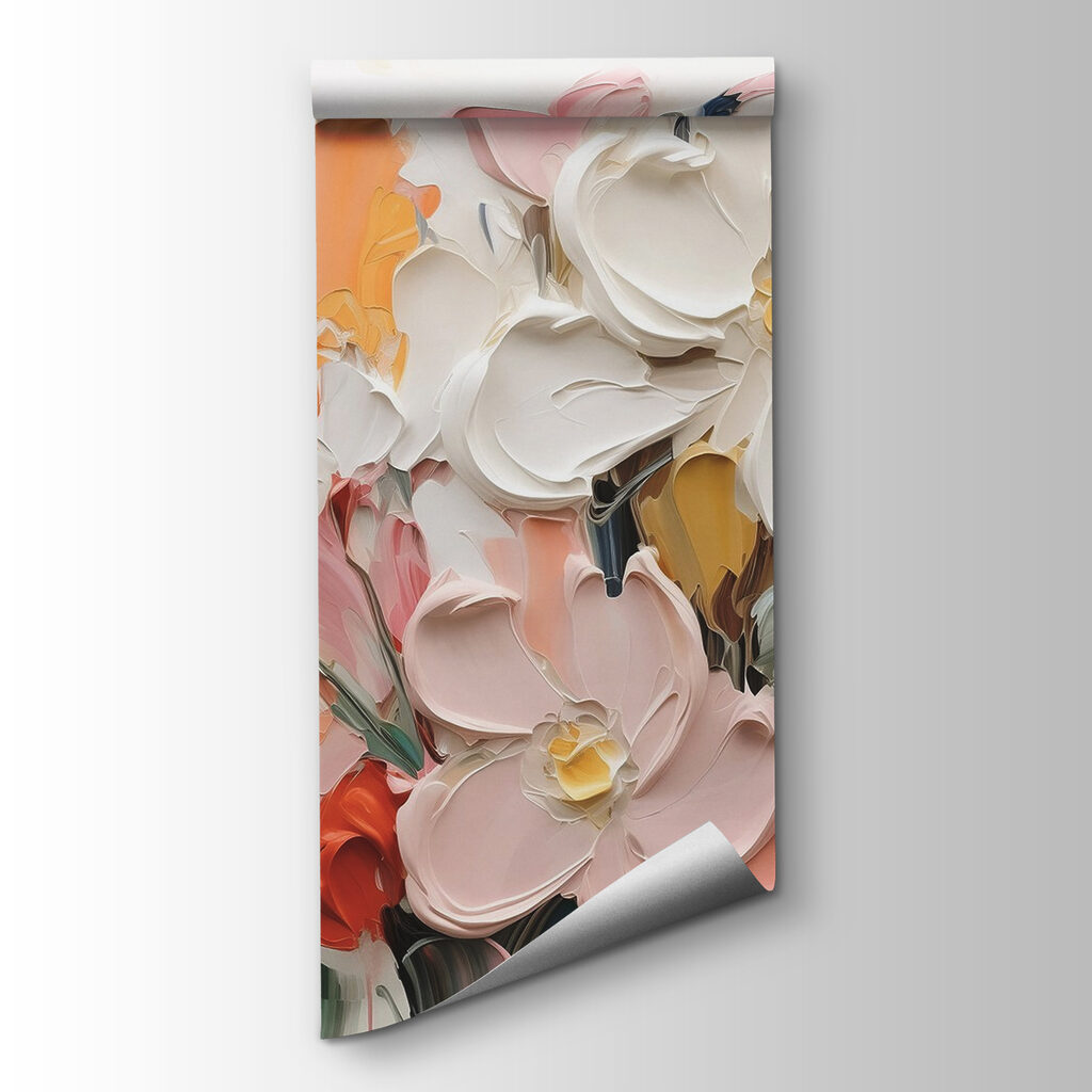 Painting of flowers on a white surface Painting of flowers on a white surface