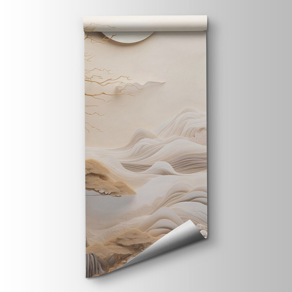 Tree and mountains with clouds and sun