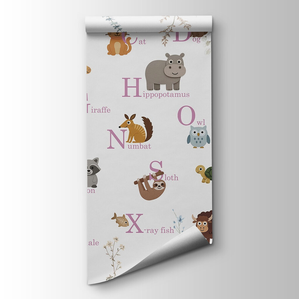 Wallpaper with animals and letters