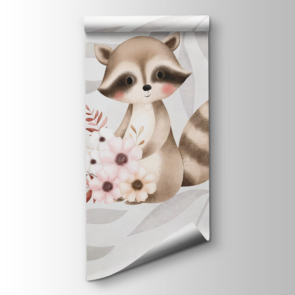 Raccoon and rabbit holding flowers Raccoon and rabbit holding flowers