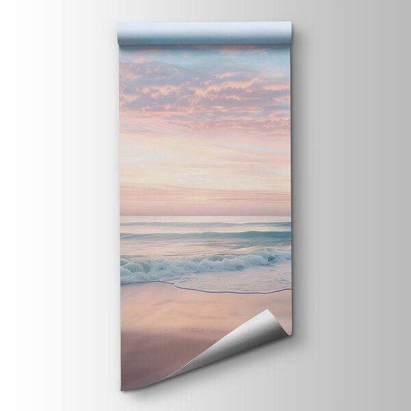 A beach with waves and a pink sky A beach with waves and a pink sky