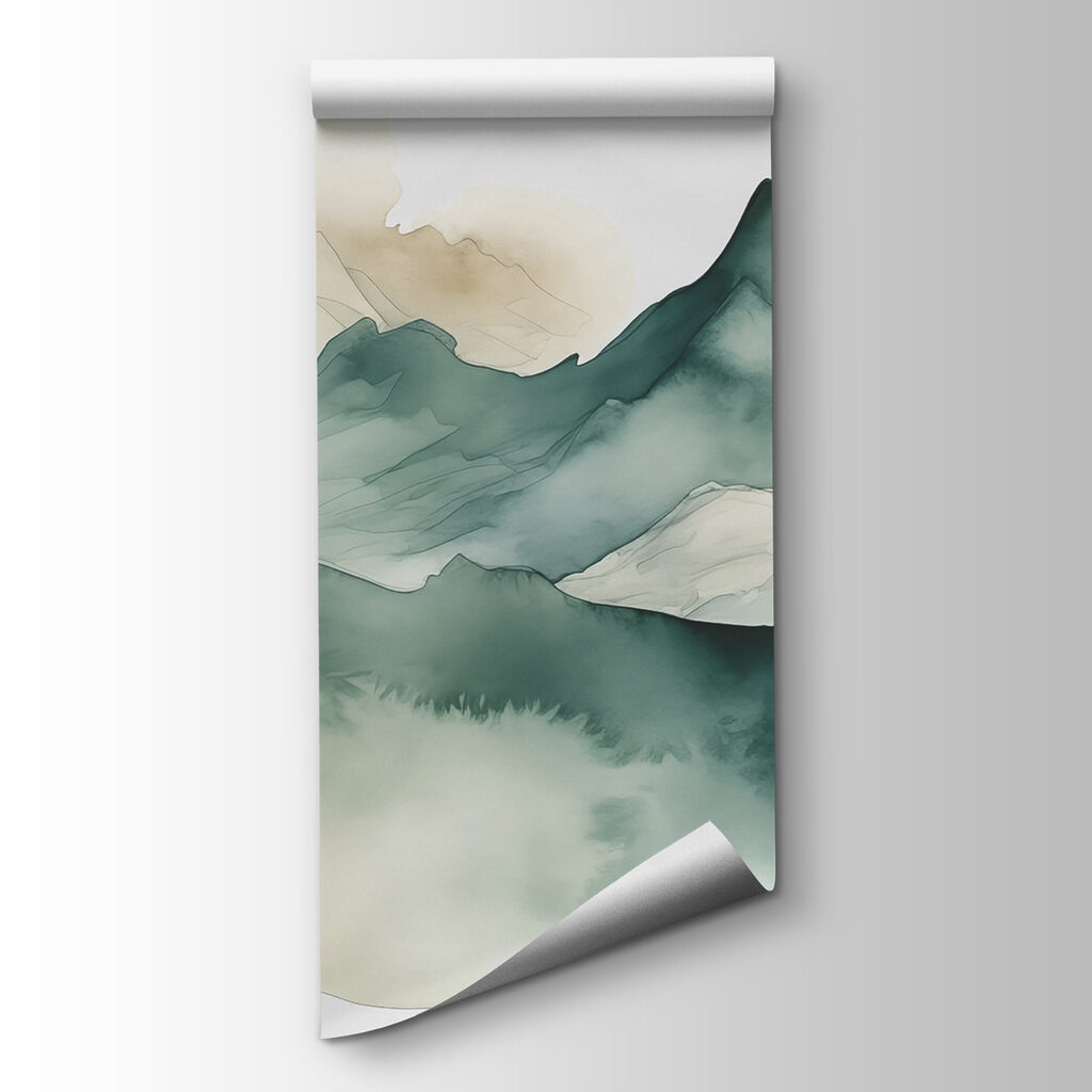 Painting of mountains and fog