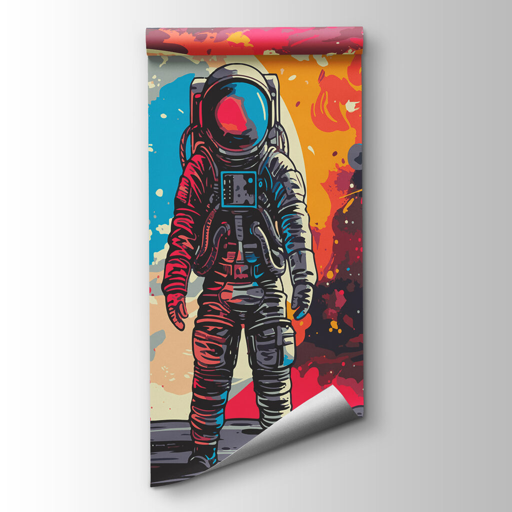 Astronaut in space with a large red and orange space behind him Astronaut in space with a large red and orange space behind him