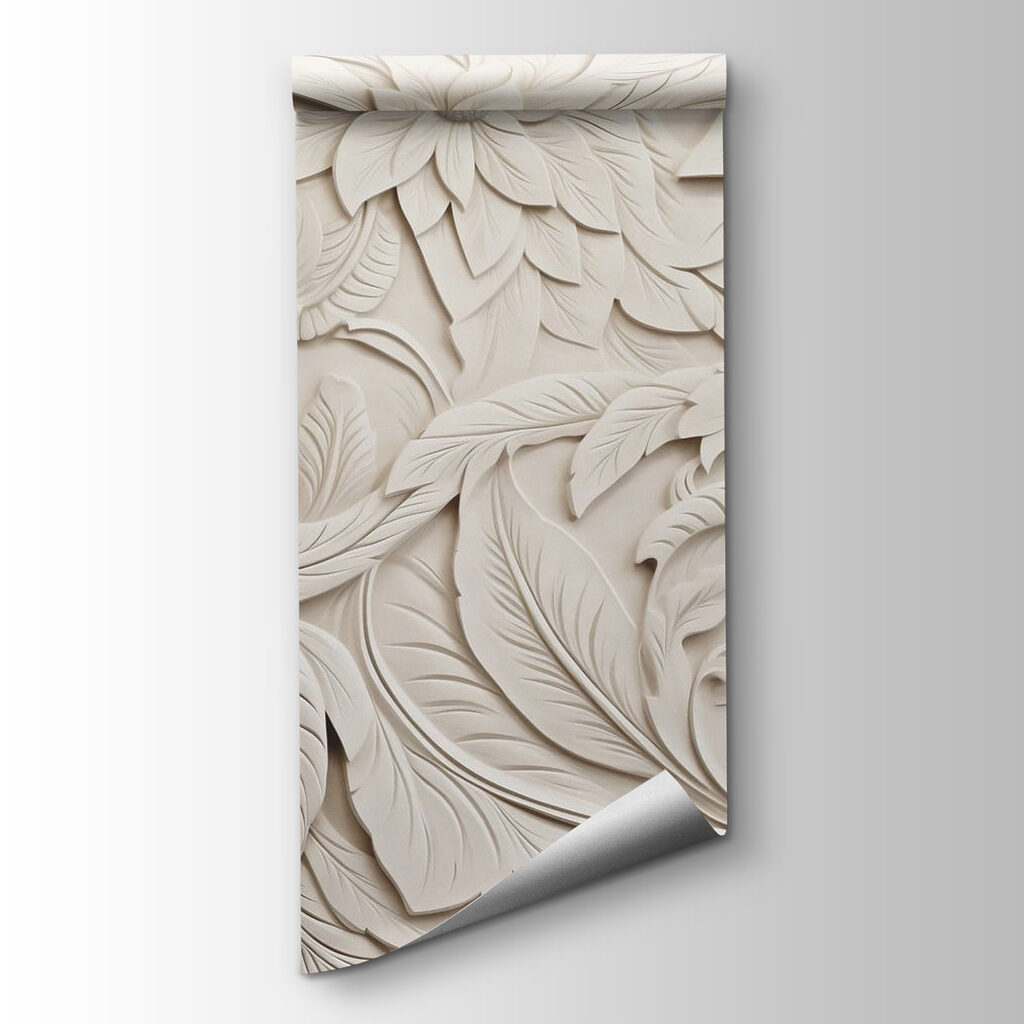 White wall with flowers and leaves White wall with flowers and leaves