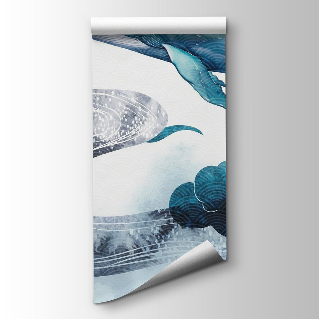 Whale and water with a red sun Whale and water with a red sun