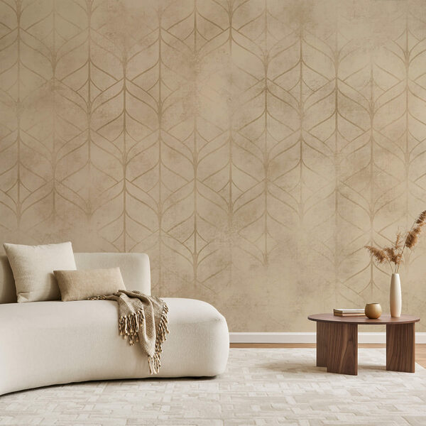 Beige and tan patterned wallpaper
