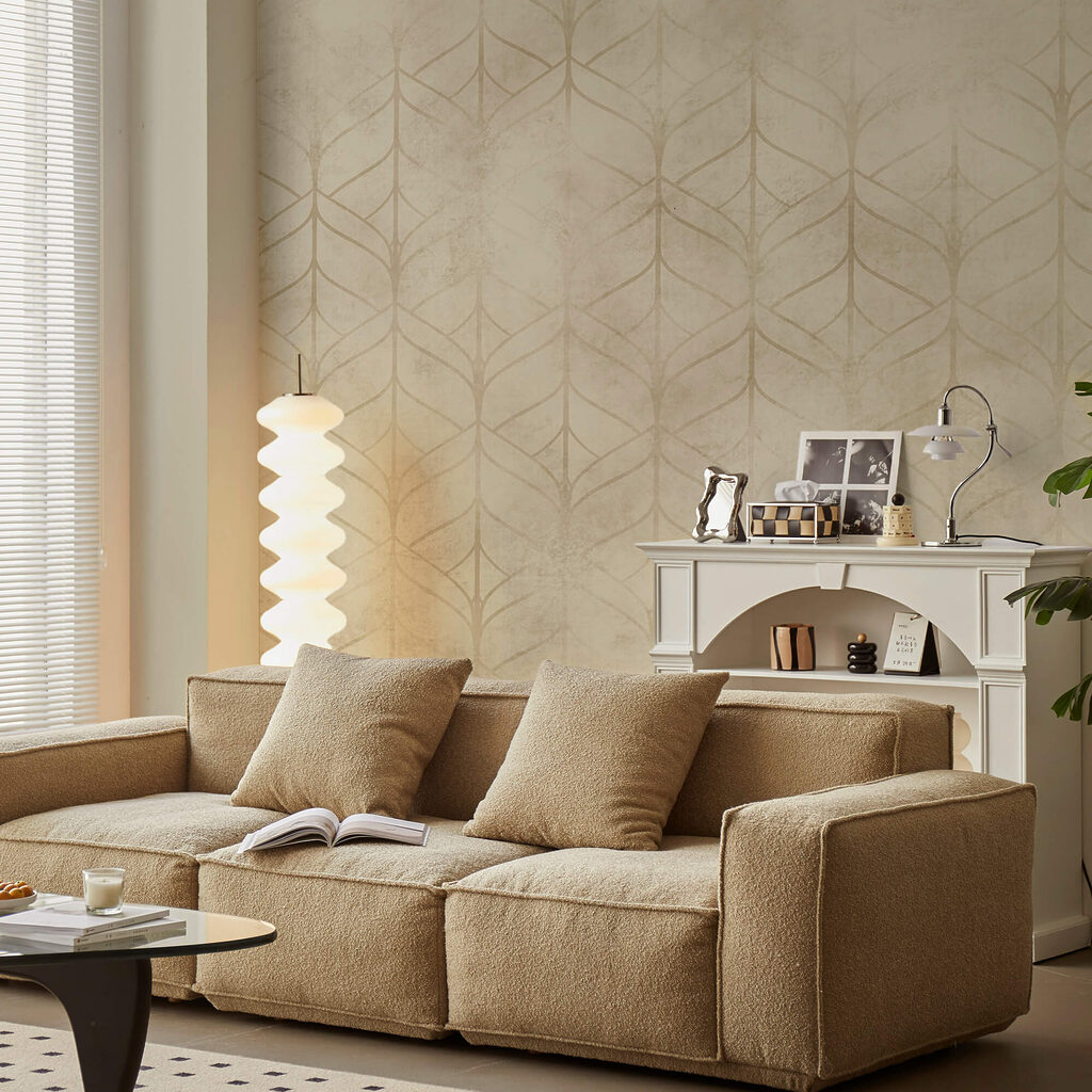 Beige and tan patterned wallpaper