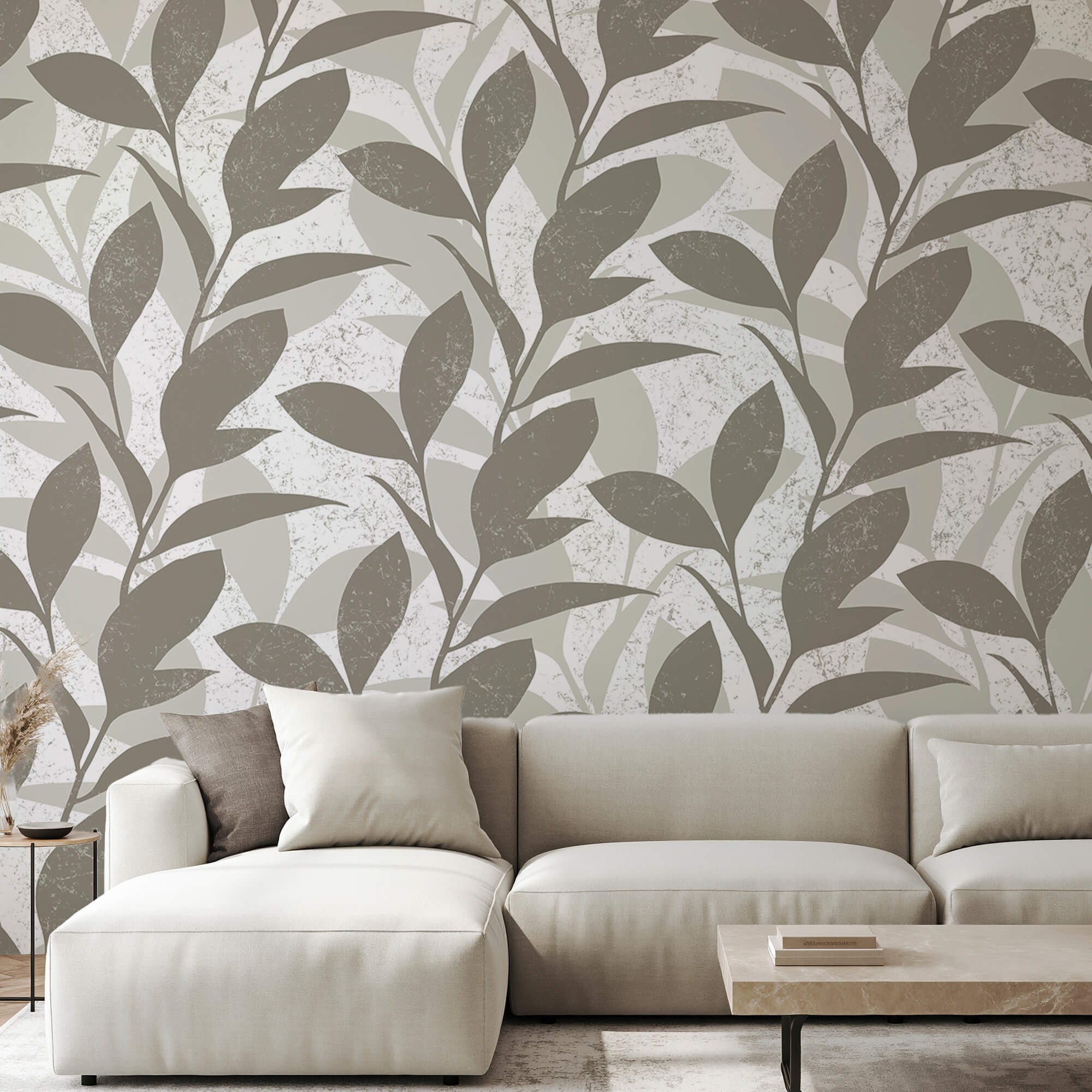 Pattern of leaves on a white background