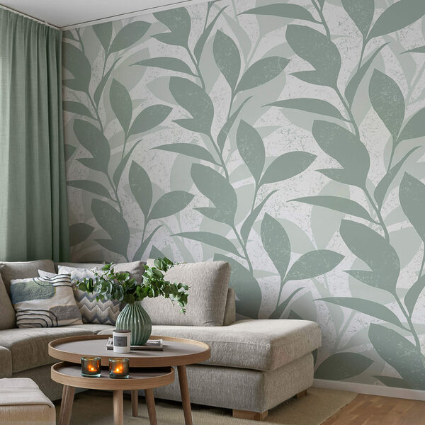 Wall murals Wall murals Pattern of leaves on a white background (SKU: t00395v1)