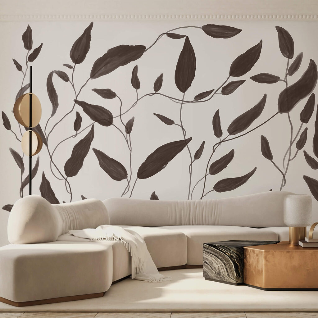 Drawing of leaves on a white background