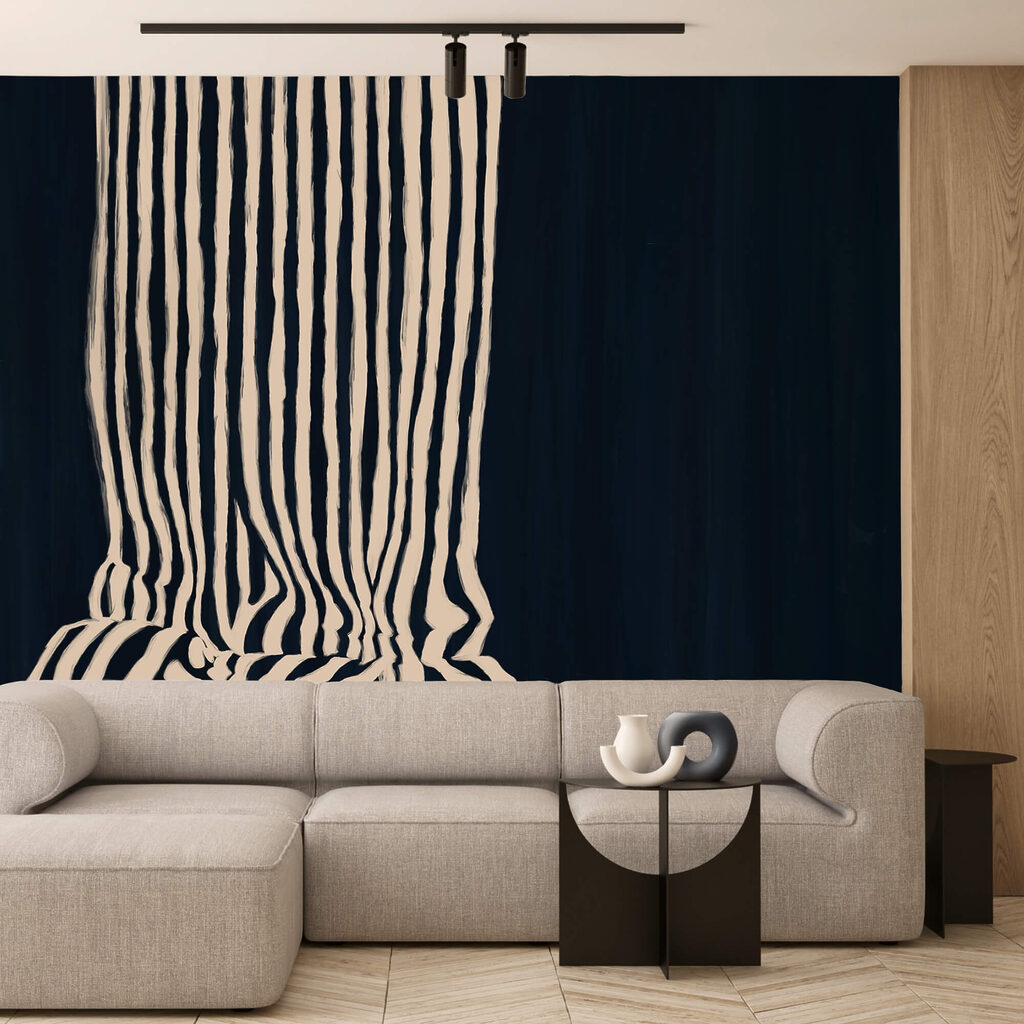 Black and white striped curtain