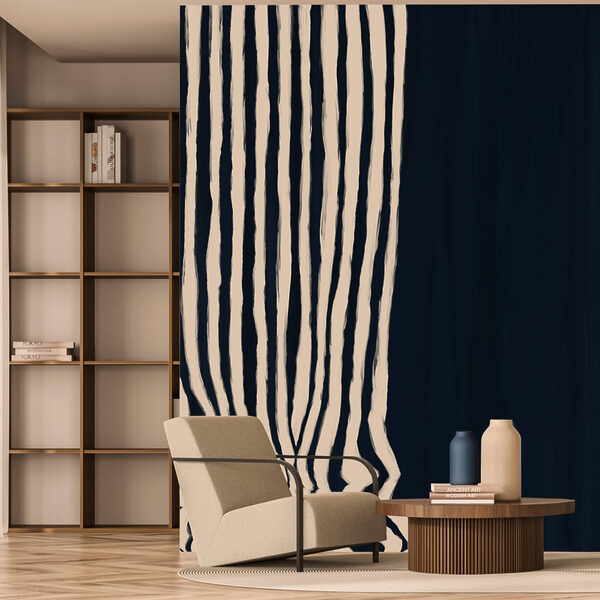 Black and white striped curtain