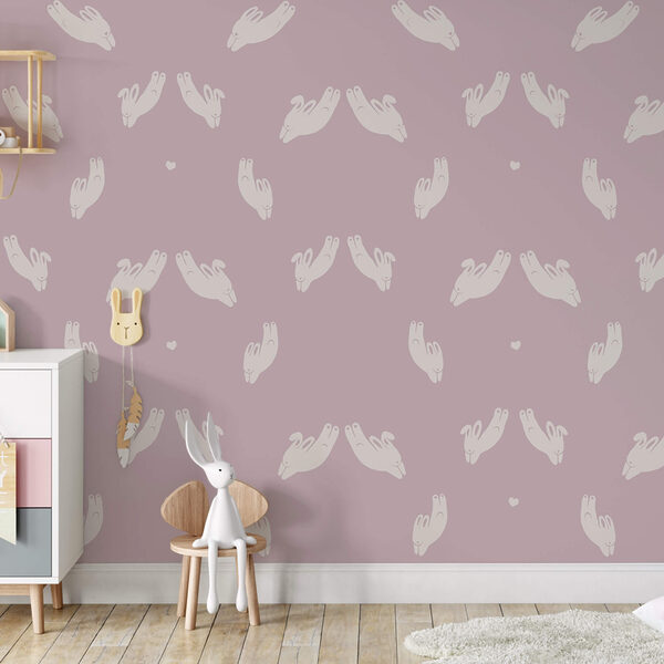 Wall murals Wall murals Pattern of rabbits on a purple background (SKU: t00472)