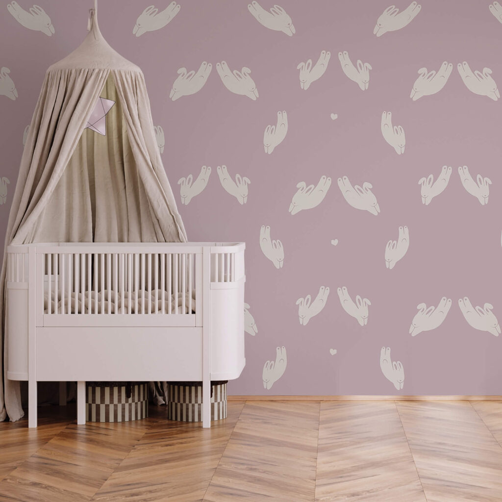 Pattern of rabbits on a purple background