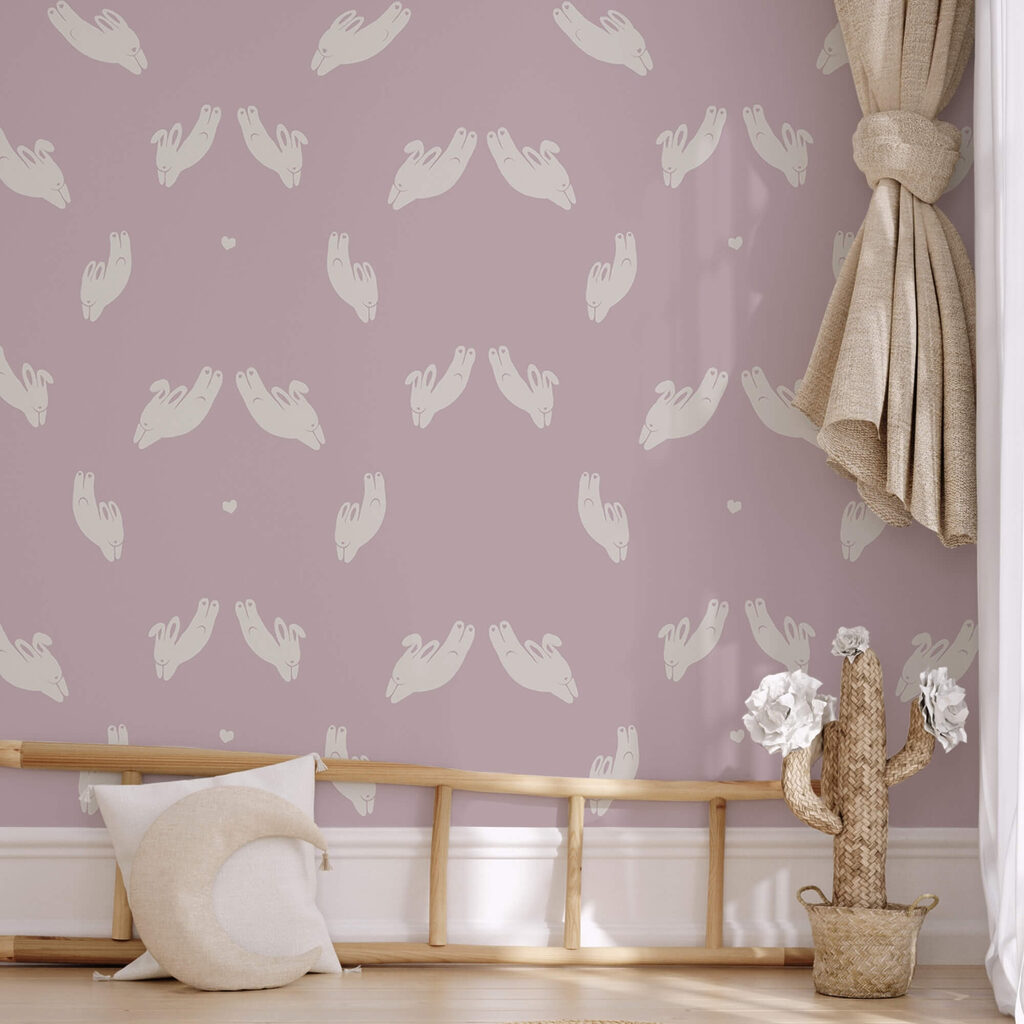 Pattern of rabbits on a purple background