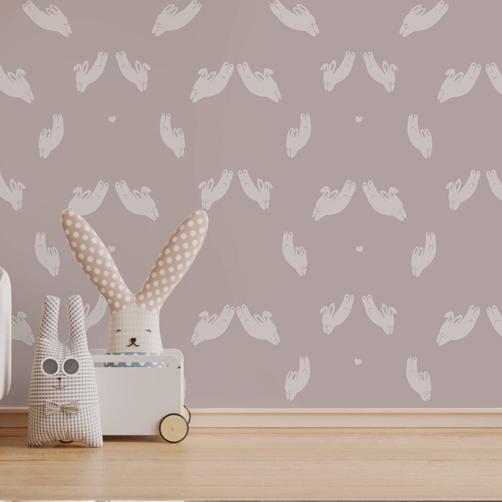 Pattern of rabbits on a gray background