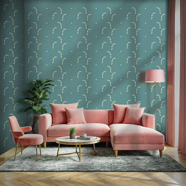 Wall murals Wall murals Pattern of white flowers on a blue background (SKU: t00529)