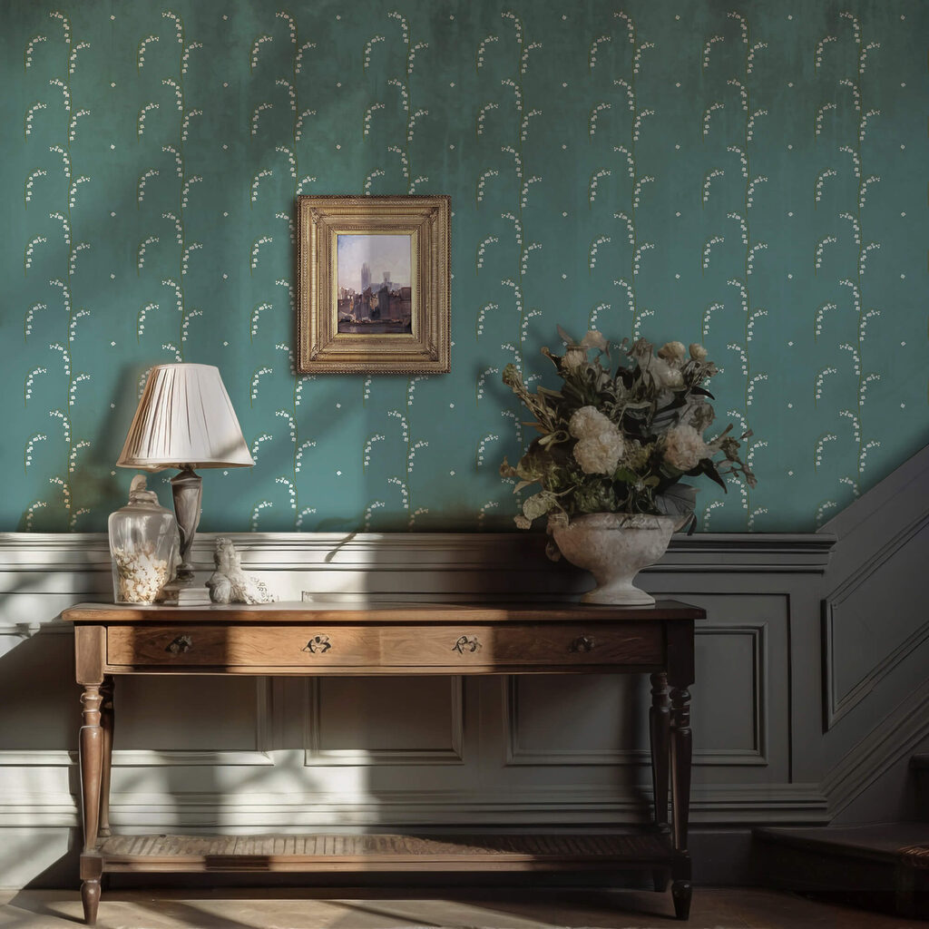 Pattern of white flowers on a blue background