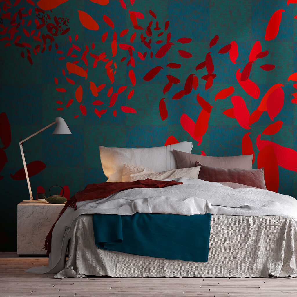 Red leaves on a blue background