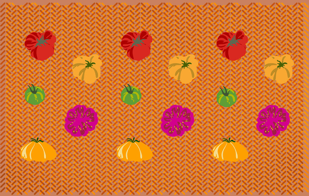 Group of tomatoes on a woven surface