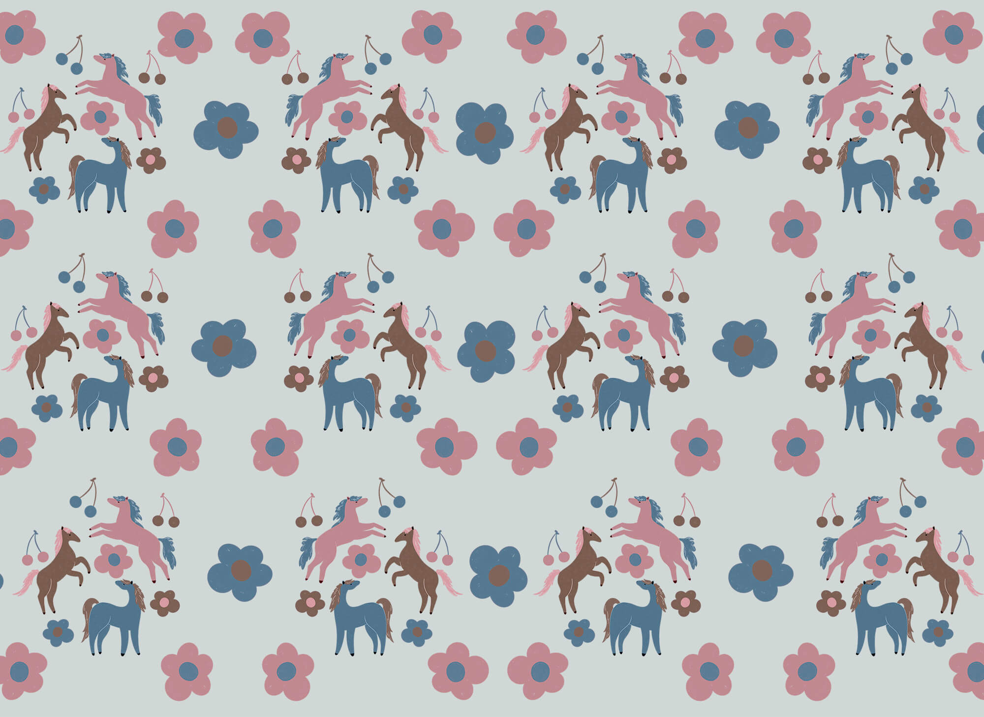 Pattern of horses and flowers