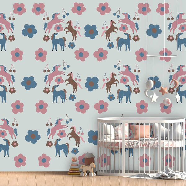 Wall murals Wall murals Pattern of horses and flowers (SKU: t00457)