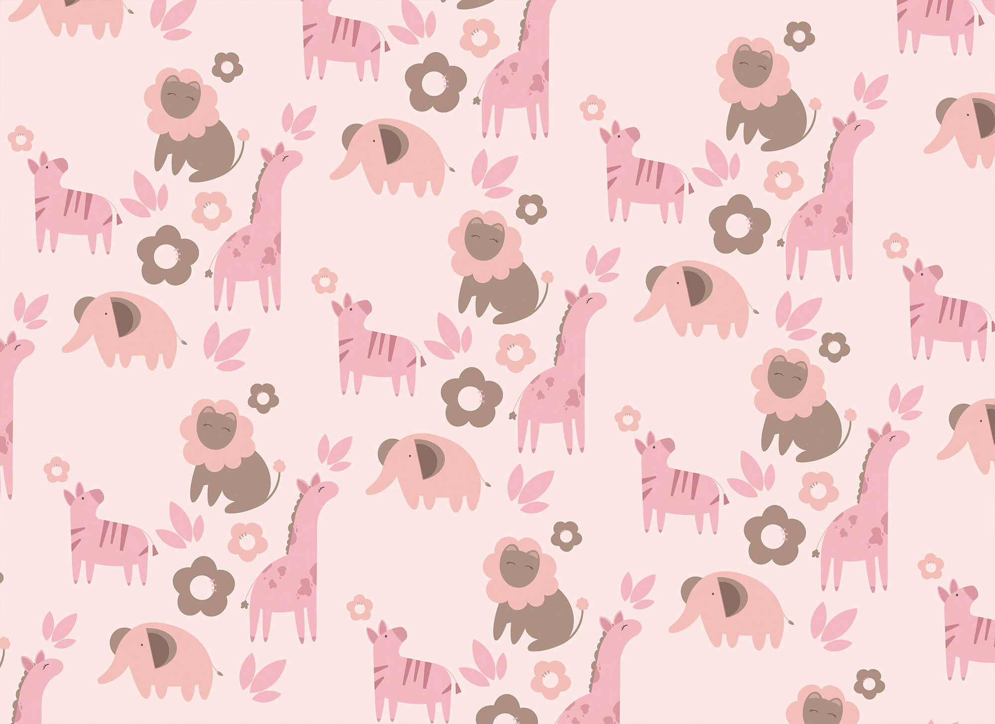Pattern of animals and flowers