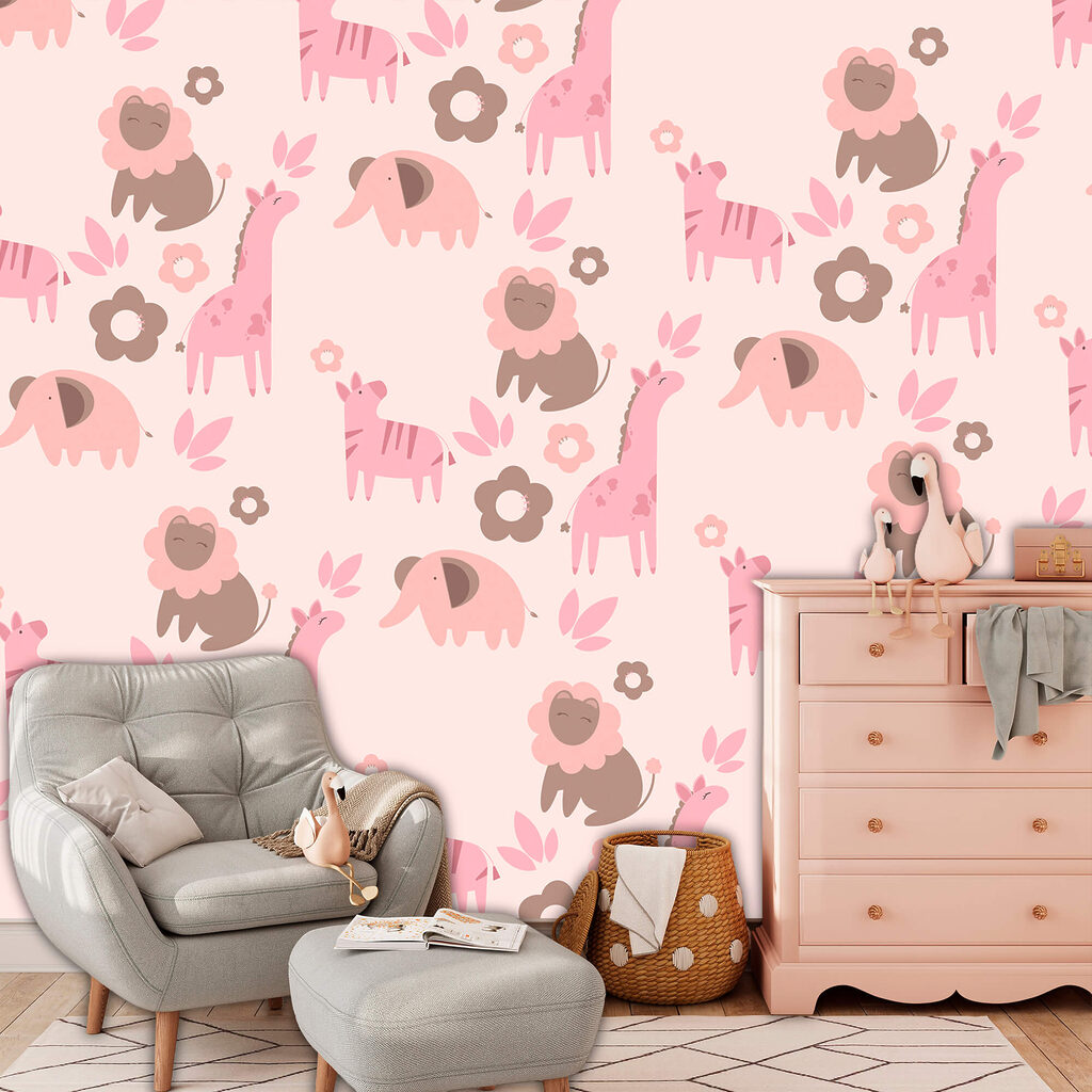 Pattern of animals and flowers