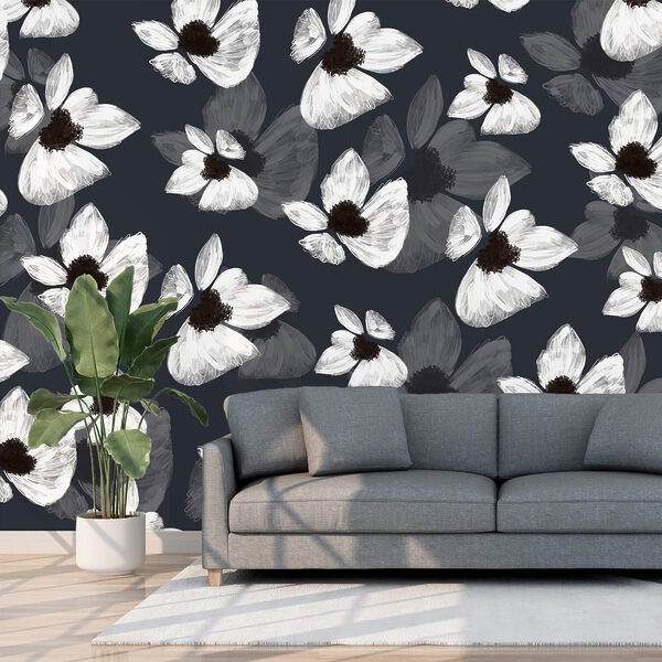 Wall murals Wall murals Pattern of white flowers (SKU: t00463)