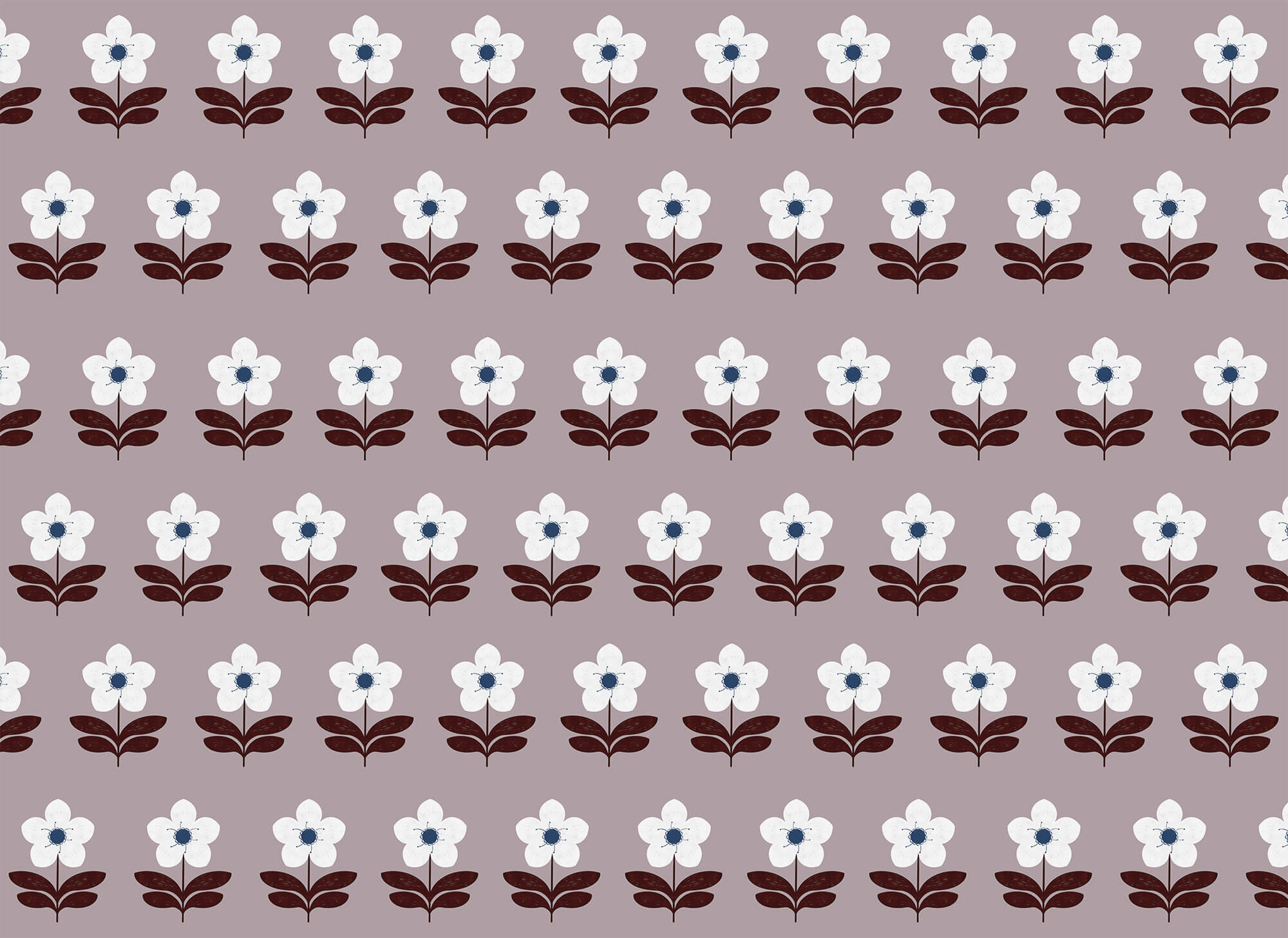 Pattern of white flowers and brown leaves