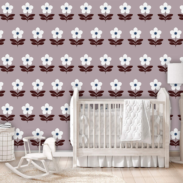Wall murals Wall murals Pattern of white flowers and brown leaves (SKU: t00479)