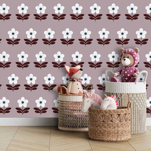 Pattern of white flowers and brown leaves