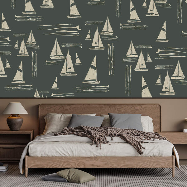 Wall murals Wall murals Pattern of sailboats on a dark background (SKU: t00482)