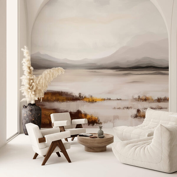 Landscape of a lake with mountains in the background